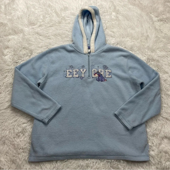 Disney Eeyore Embroidered Fleece Pullover Quarter Zip Hoodie Size Large - Picture 1 of 11